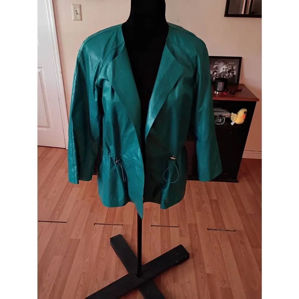 Medium Lafayette 148 New York Teal Lightweight Leather Jacket Leather 3/4 Sleeve